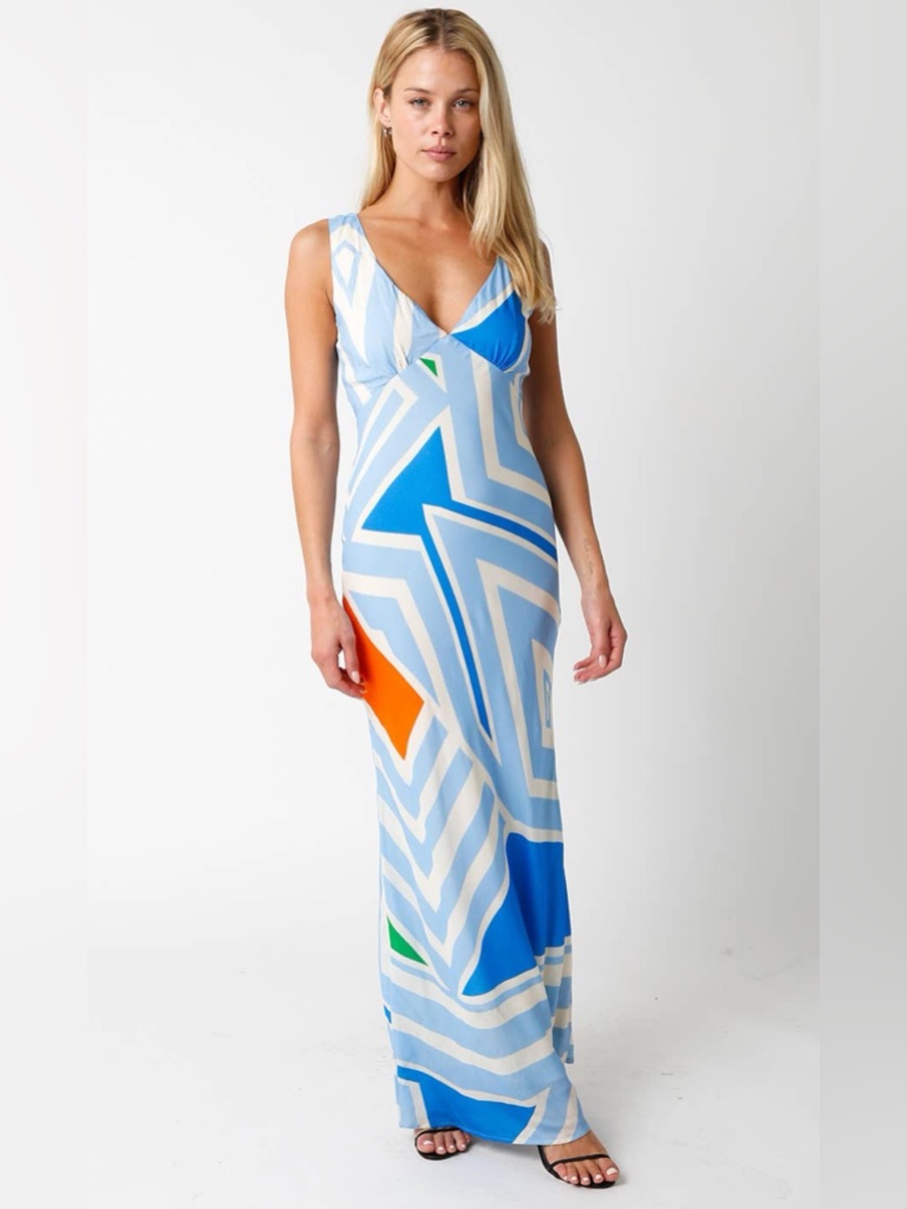 Sleeveless Blue Print Maxi Dress